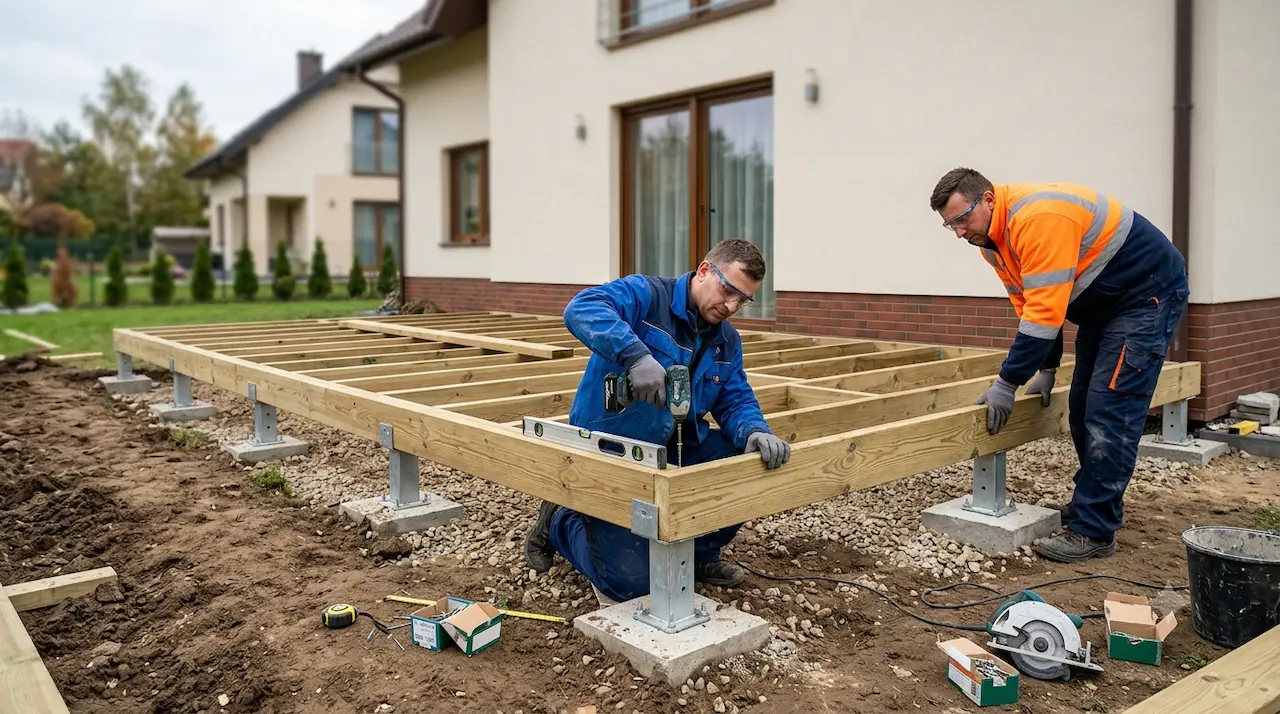 Montaż konstrukcji nośnej pod deskę tarasową